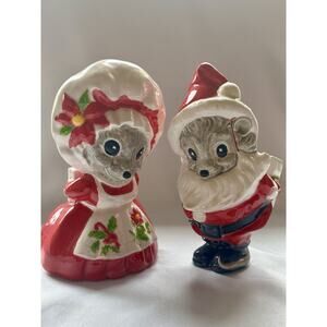 Cute Ceramic Santa Mouse & Mrs Claus Christmas 8.5” Tall Vintage Hand Painted